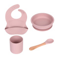 Silicone Dinner Plate Set with Baby Suction Cup Bowl, Baby Spoon, Silicone bib and Silicone Cup